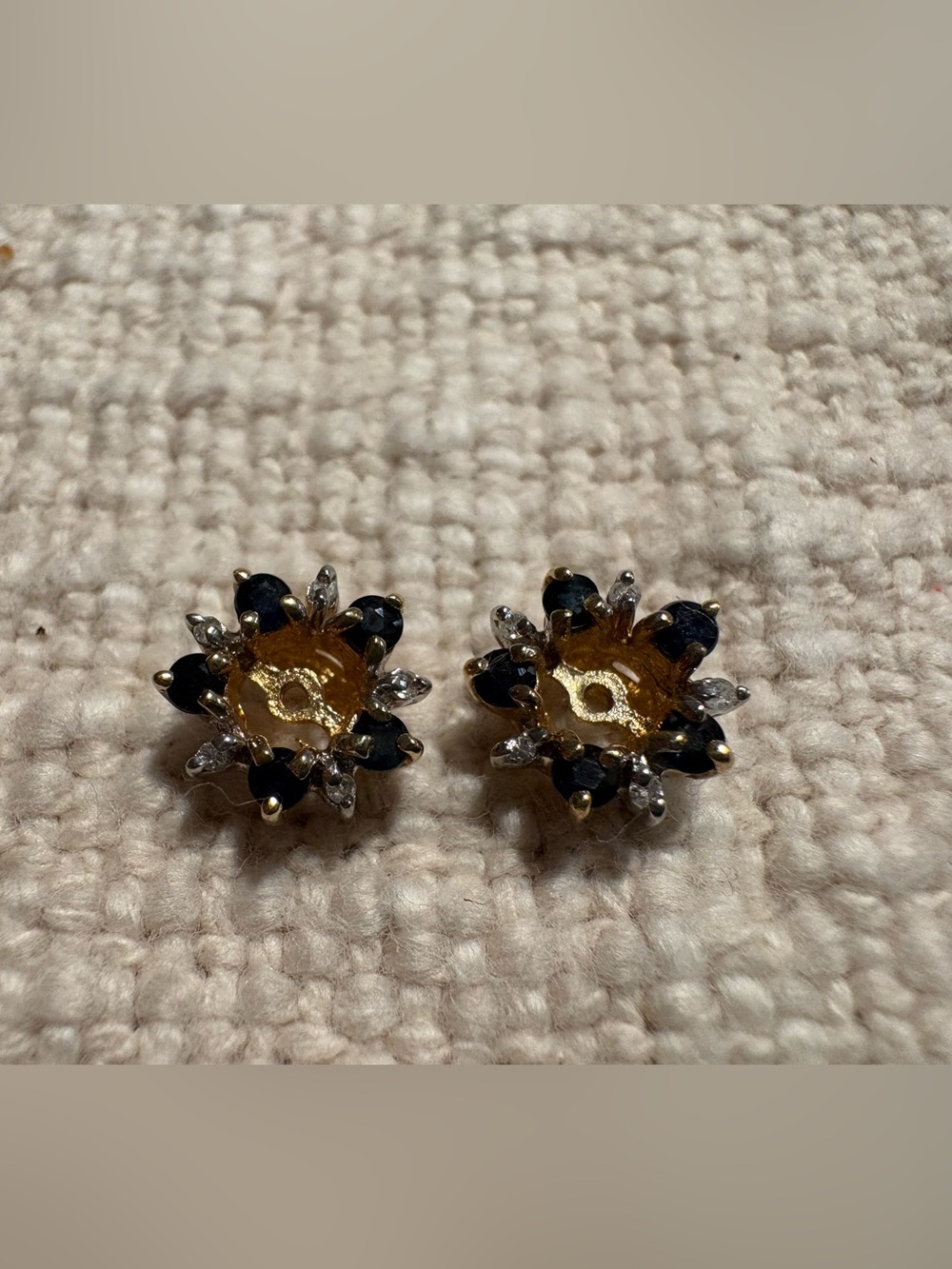 Vintage 14k Yellow Gold Sapphire & Diamond Earring Jackets